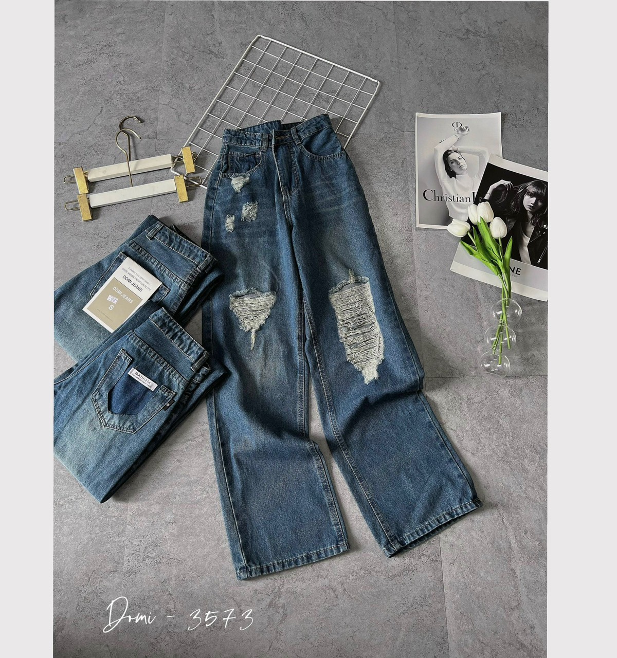 Quần baggy jean nữ rách tua rua xịn-jt