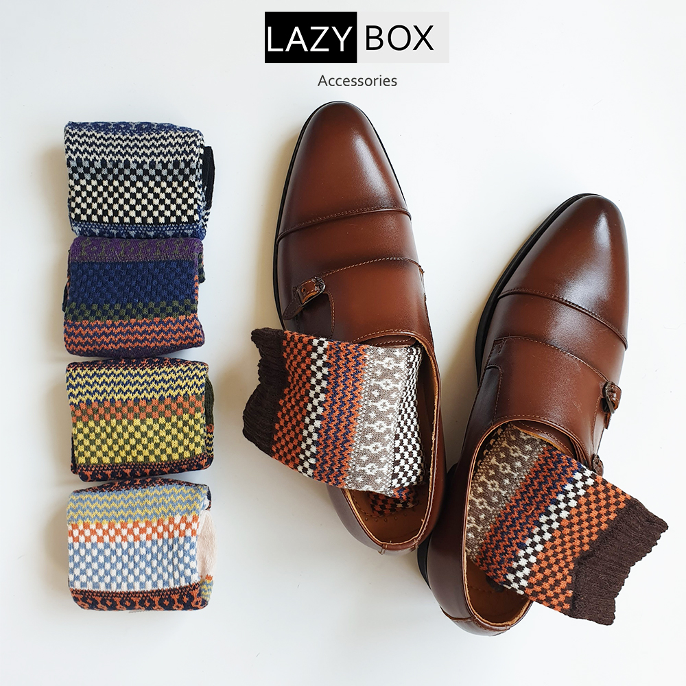 [ SET 5 Đôi ] Tất cao cổ thổ cẩm cho nam đi giày tây, giày thể thao P3M3