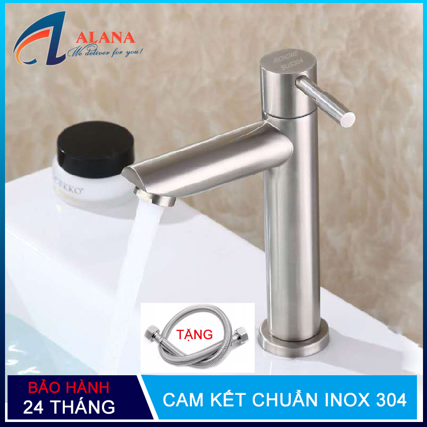 Vòi lavabo Richome OS106 xả lạnh cắm chậu - chất liêu inox 304 cao cấp-dễ dàng lắp đặt và sử dụng - tặng kèm dây cấp lạnh inox dài 60cm