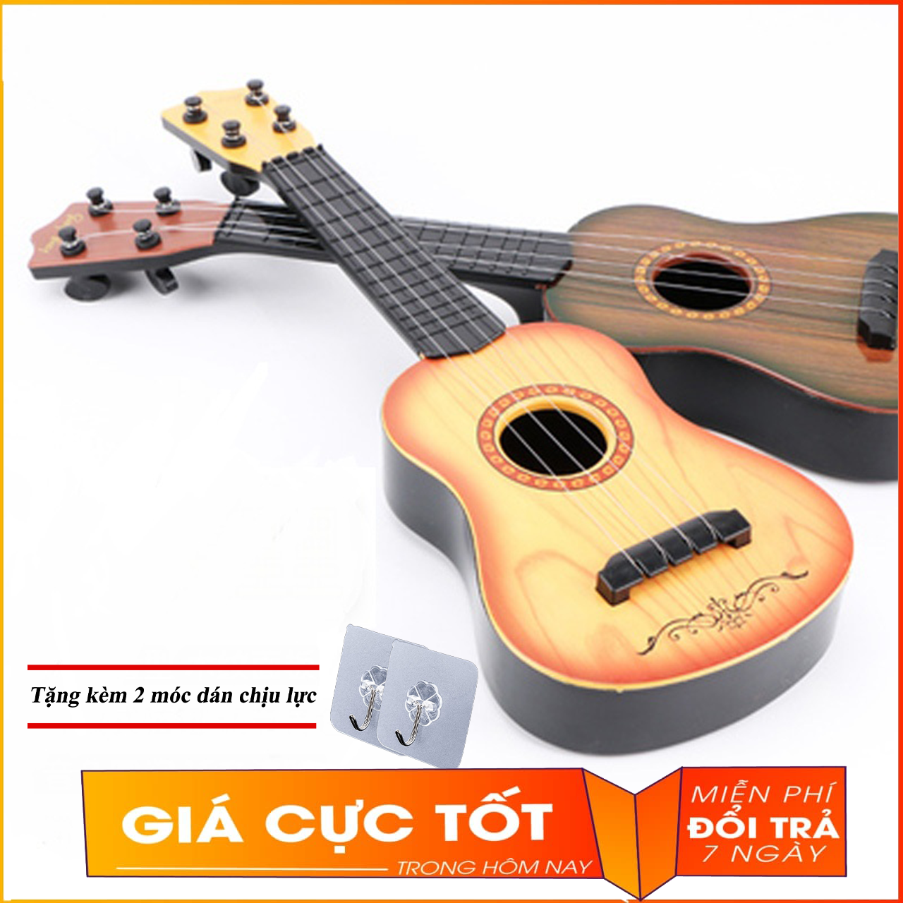 Đàn Ghita - Đàn Ukulele - Đàn Ghita Nhựa Cho Bé Đàn Ukulele Mini Giả Gỗ tặng kèm 2 móc, Đàn ukulele nhựa giả gỗ cực đáng yêu cho bé, dan ghita, dan ukulele
