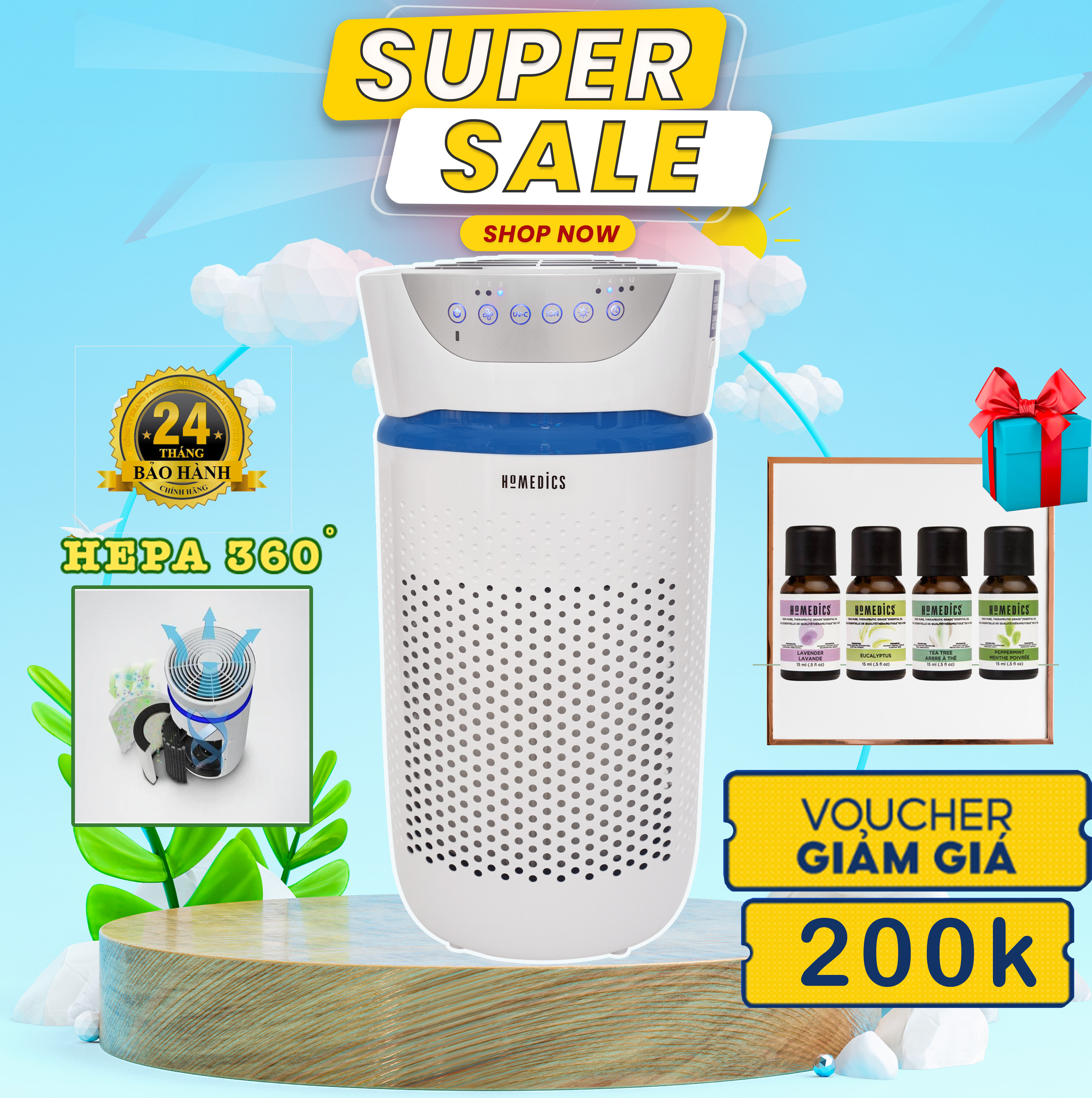 Máy lọc không khí 5 in 1 HoMedics TotalClean AP-T20 nhập khẩu chính hãng Bảo Hành