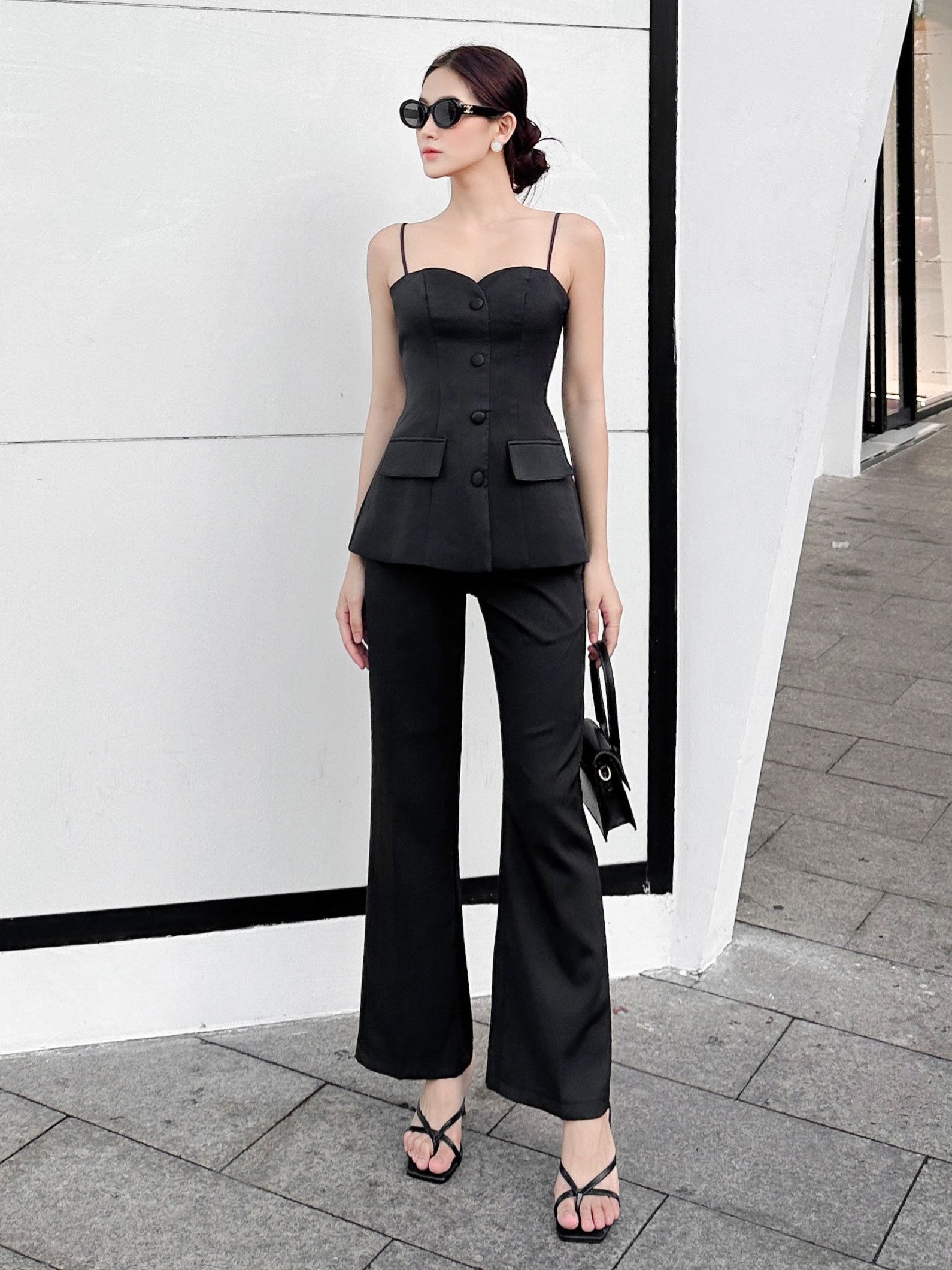 Set áo dây cúp bọc + quần tây phối set , Peace House Clothing