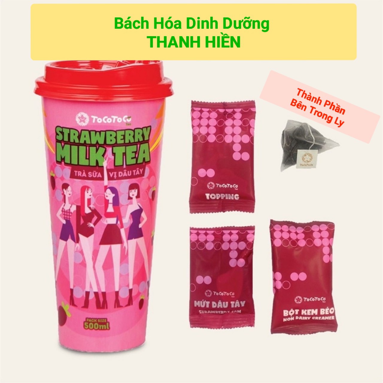 Trà sữa hương dâu - tocotoco instant tea cốc 500 ml