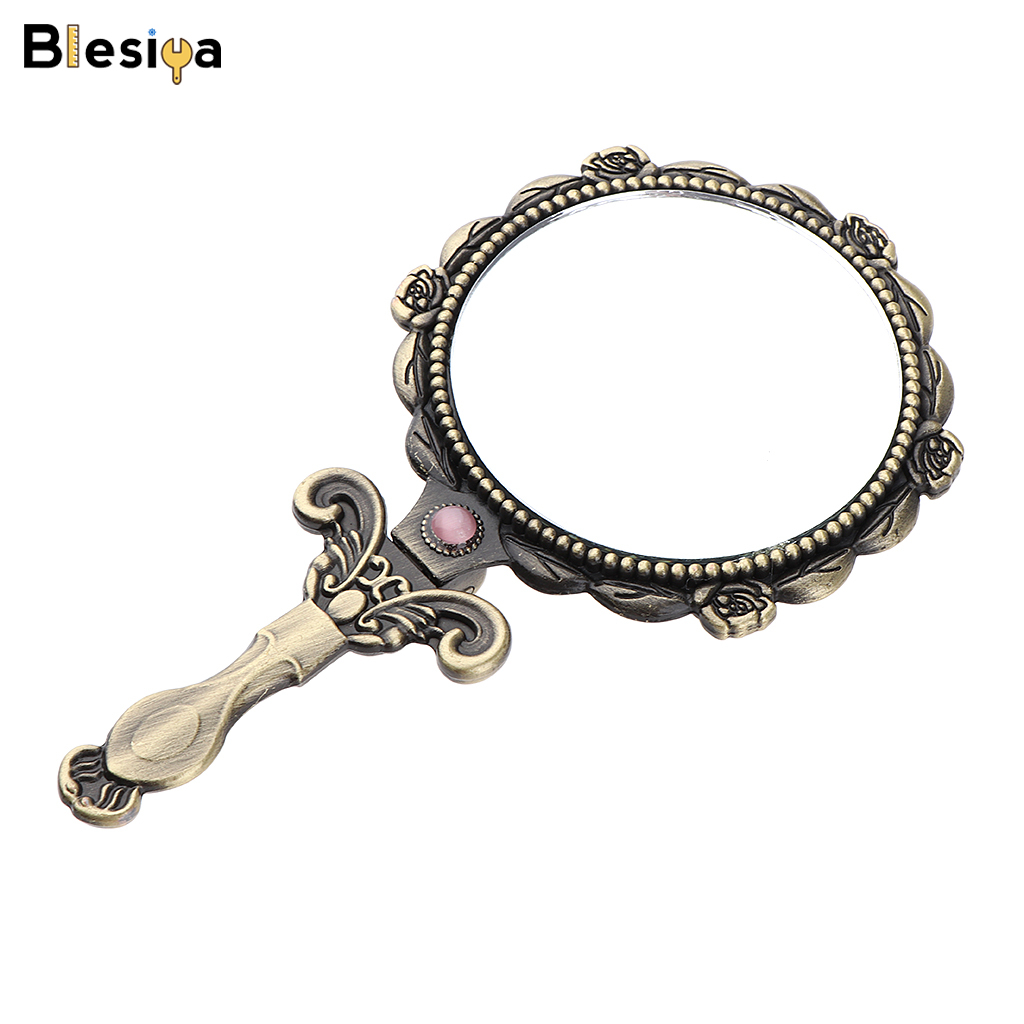 Lazaralives gương dễ thương cầm tay cổ điển có tay cầm, gương trang điểm gấp gọn du lịch