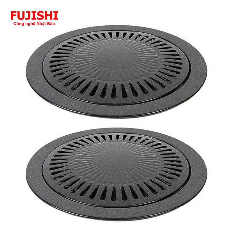Combo 2 vỉ nướng tráng men chống dính có khay hứng dầu mỡ fujishi - - có thể nướng trên bếp ga, bếp cồn