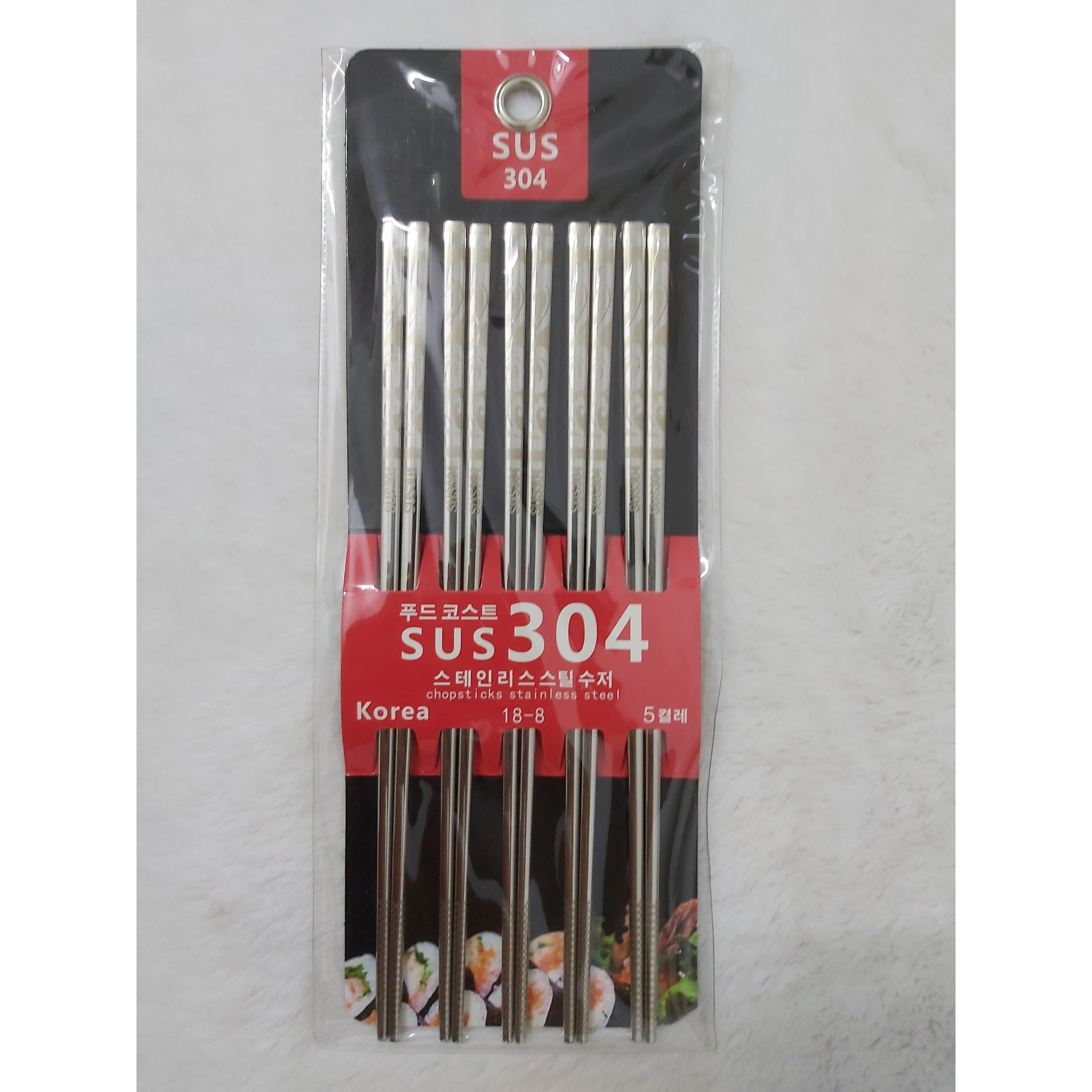 Bộ 5 đôi đũa inox 304 màu bạc sang trọng