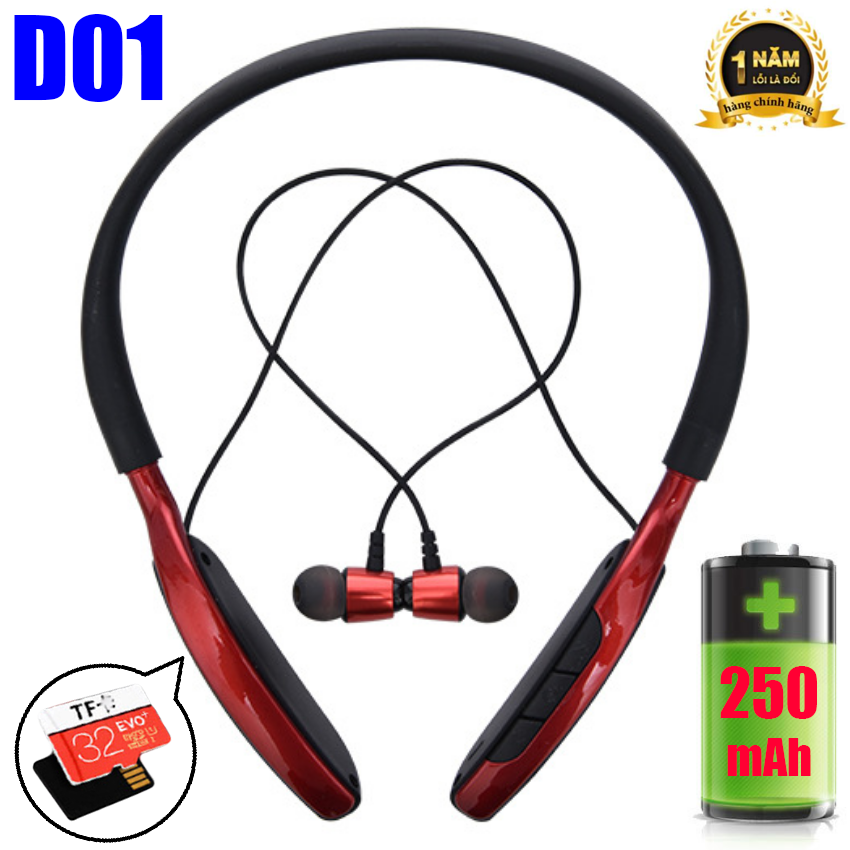 Tai phone bluetooth 5.2 Bass-Tress cực ấm D01 - Tai phone thể thao có hỗ trợ thẻ nhớ 32GB (HÀNG NHẬP)