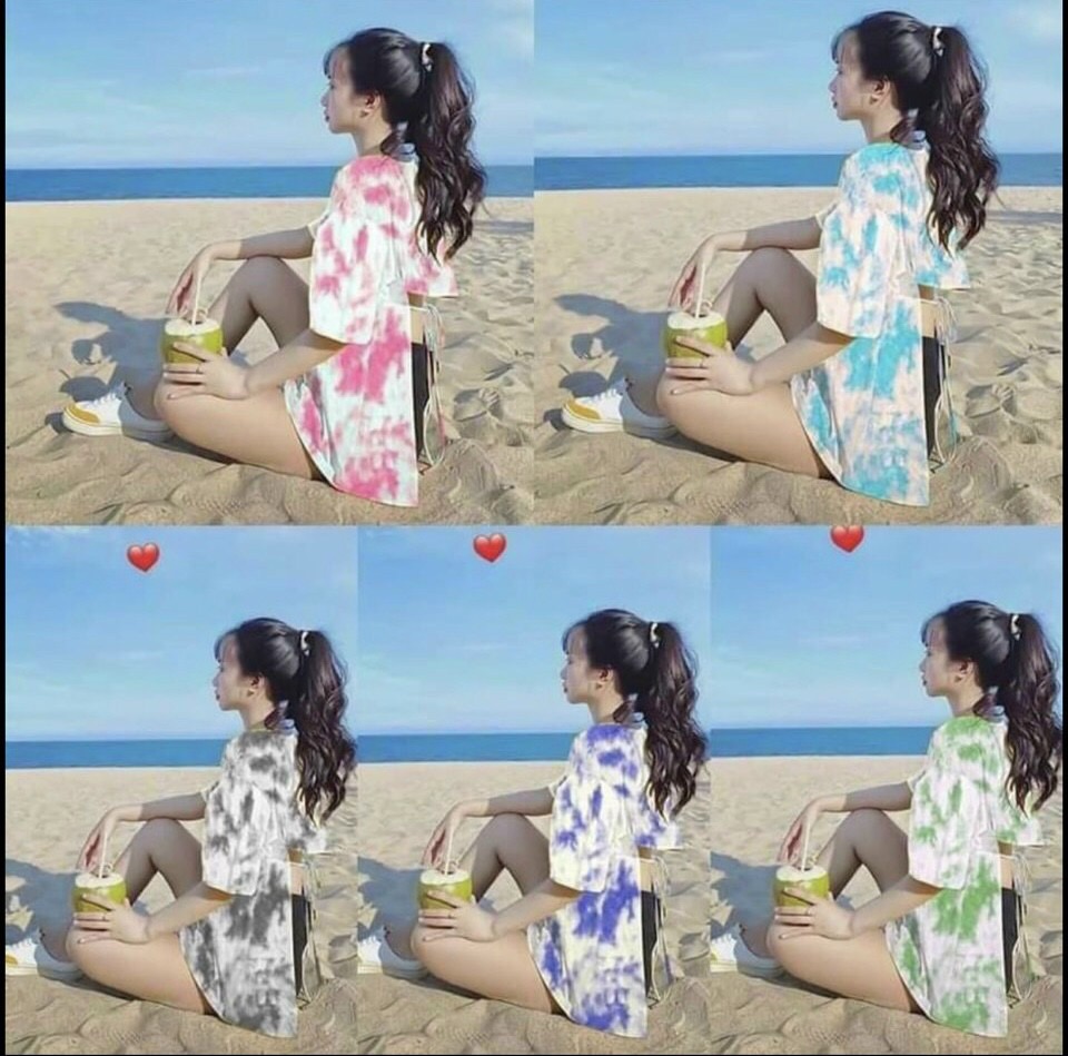 Áo thun loang màu kiểu hở lưng cột nơ - dưới 58kg