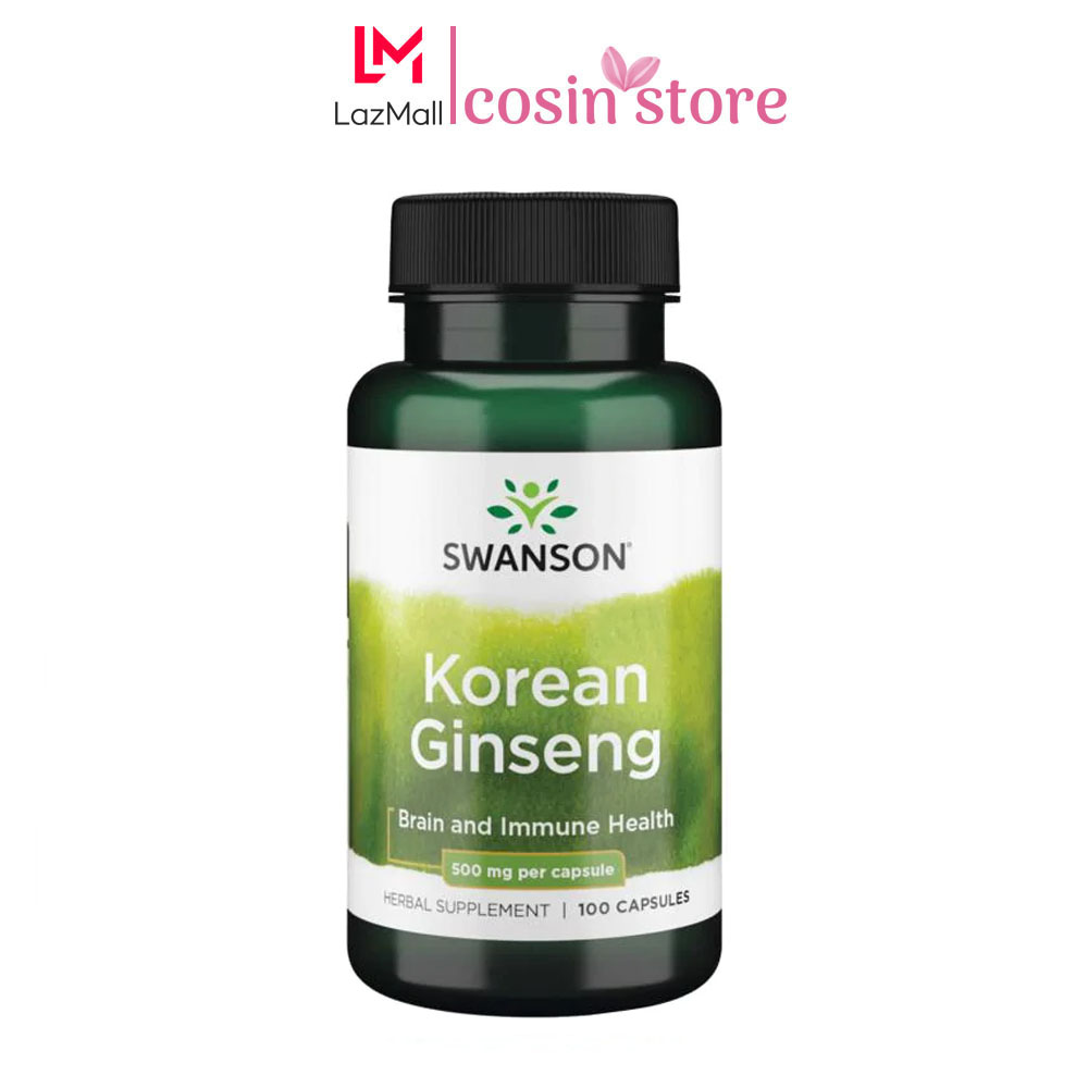 Viên uống sâm Hàn Quốc Swanson Korean Ginseng 500mg 100 viên của Mỹ - Brain and Immune Health Panax Ginseng sâm châu á giúp tăng cường sức khỏe não và sức đề kháng - Cosin Store