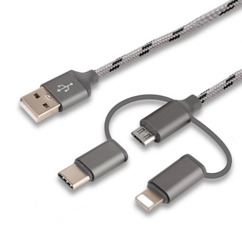 Cáp sạc đa năng 3 in 1 dây dù micro/lightning/type-c