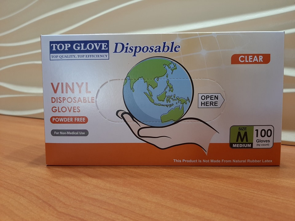 Hộp 50 đôi (100 chiếc) Găng Tay Y Tế Nhám Trong Suốt hộp 100 chiếc Siêu Dai, Không Bột vinyl Blend dày , dai dùng cho thực phẩm