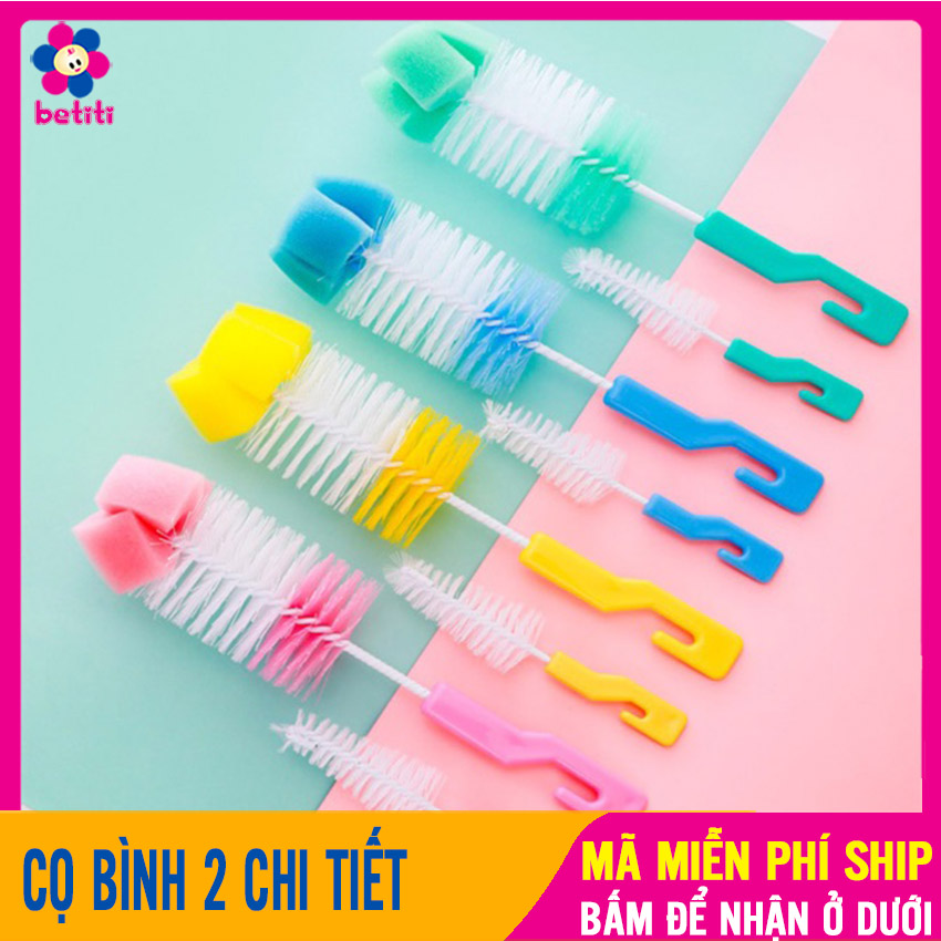 Dụng cụ cọ rửa bình sữa 2 chi tiết, kháng khuẩn, tiện lợi cho mẹ, an toàn cho trẻ nhỏ - cọ rửa bình sữa, bộ cọ bình 2 chi tiết, cọ bình sữa cho bé, cọ rửa bọt biển cọ bình upass betiti - co binh 2 chi tiet