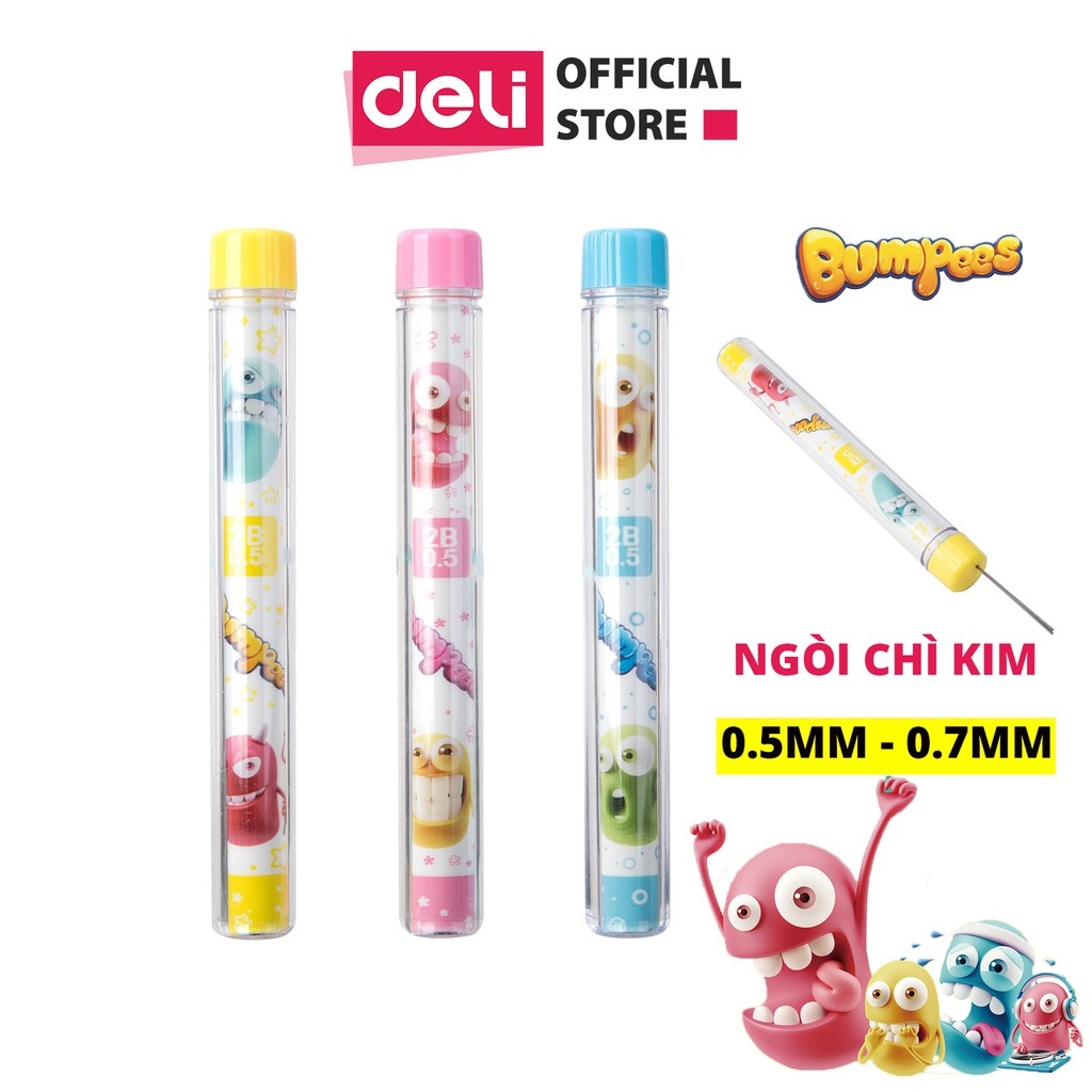 Ruột bút chì 2B Deli - 0.5mm/0.7mm - ngòi chì kim - Xanh Hồng Vàng - màu ngẫu nhiên - 2 ống - EU67200 / EU67300