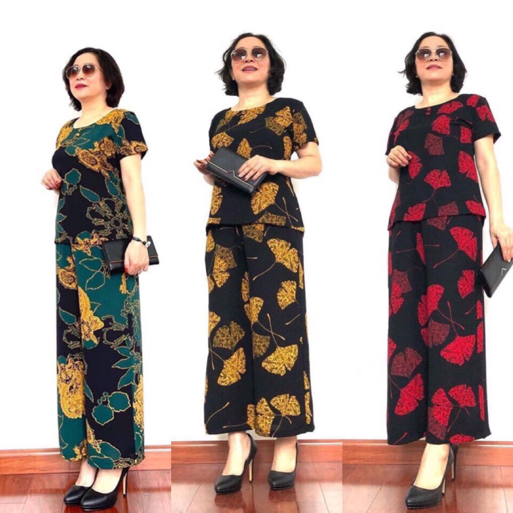 Bộ đũi hoa áo cộc quần ống sớ cho bà cho mẹ_bộ đồ trung niên cho bà cho mẹ