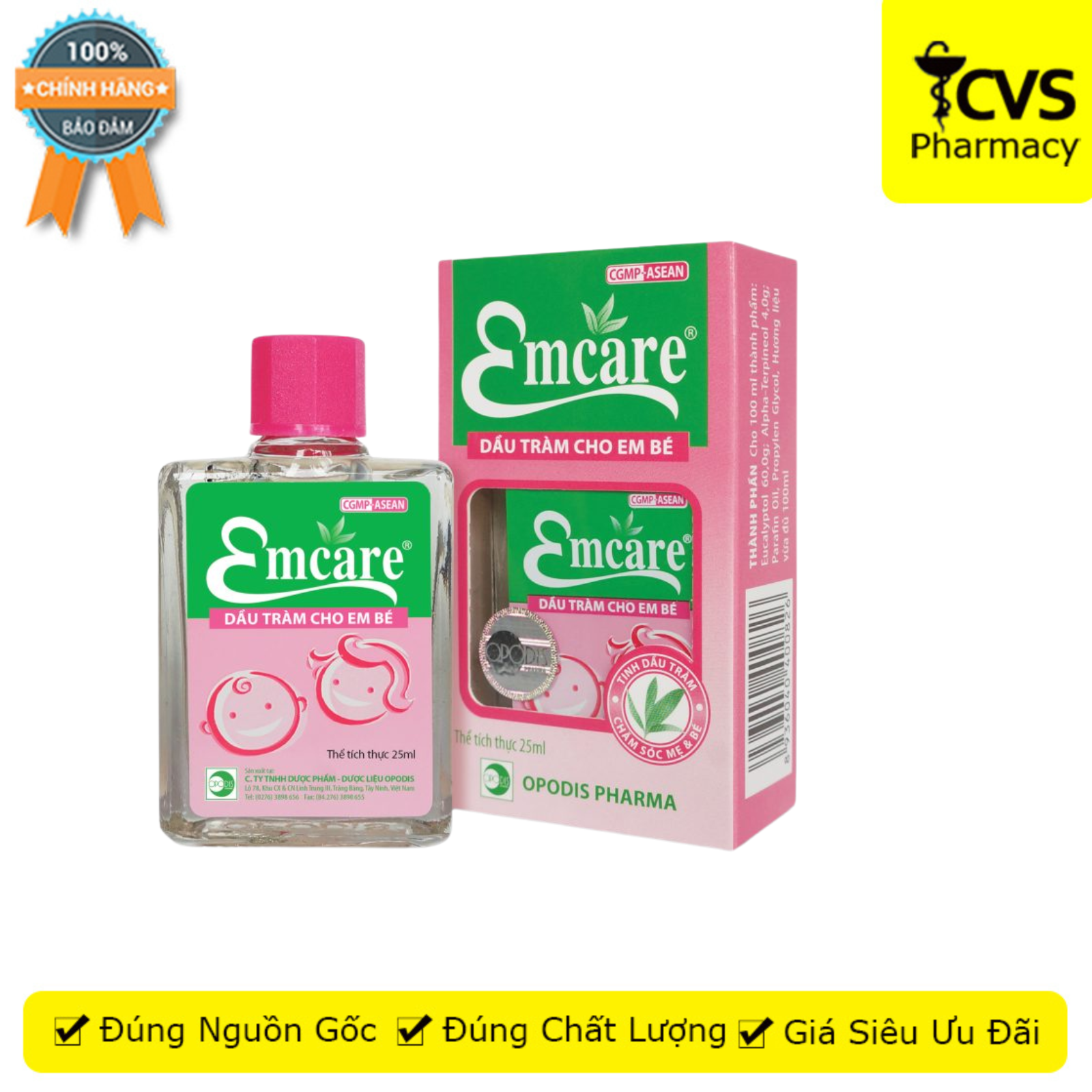 Dầu Tràm Emcare - Hỗ trợ phòng cảm lạnh, cảm cúm, ho khan cho trẻ nhỏ và mẹ bầu sau sinh - Hộp 25ml - CVS Pharmacy