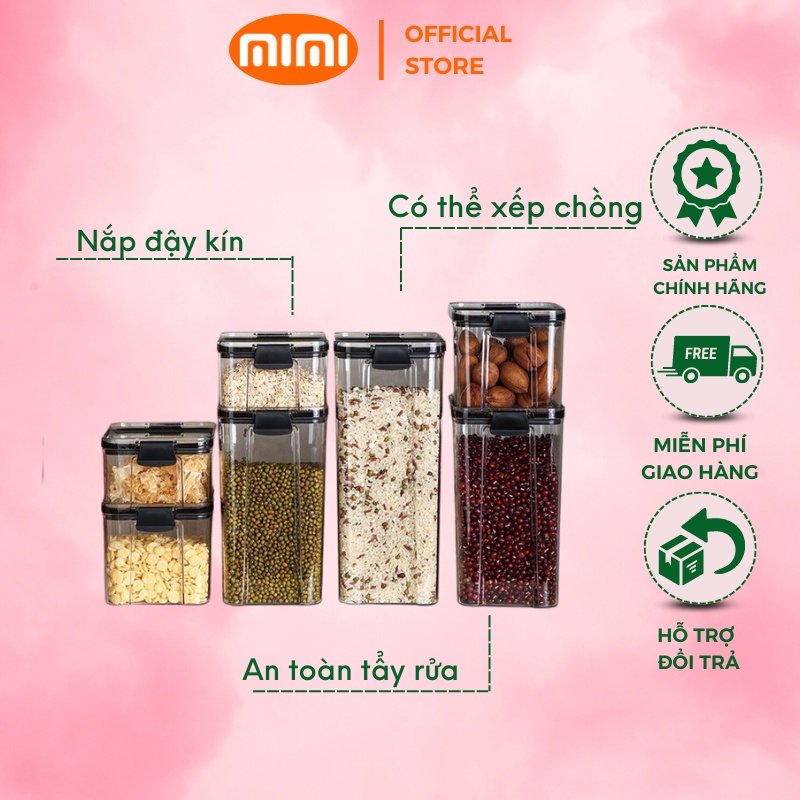 Hộp nhựa đựng đồ khô trong suốt, Hộp nhựa bảo quản đồ khô, Hộp đựng thực phẩm nắp kín chống ẩm mốc
