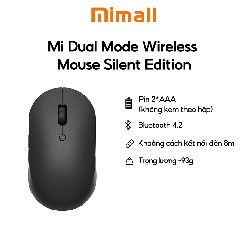 Chuột máy tính không dây Xiaomi Mi Dual Mode Wireless Mouse Silent Edition - Bluetooth 4.2 & RF 2.4GHz, Không tiếng ồn - Bảo hành chính hãng 6 tháng