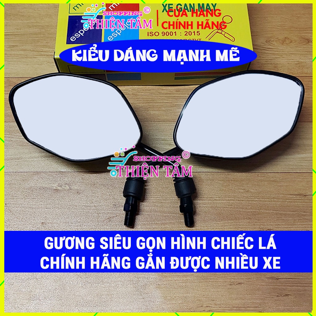 (Siêu Gọn Gàng) Bộ 2 Chiếc Gương Kính Chiếu Hậu Hình Chiếc Lá (Trái+Phải) Xe Máy Chân Ngắn Chính Hãng Bảo Hành 12 Tháng