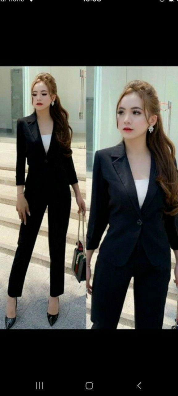 Bộ Đồ Công Sở Cho Nữ, set đồ nữ 3 món gồm áo khoác vest nữ quần dài và áo thun đen chất liệu co giãn thích hợp cho bạn nữ từ 55kg trở xuống