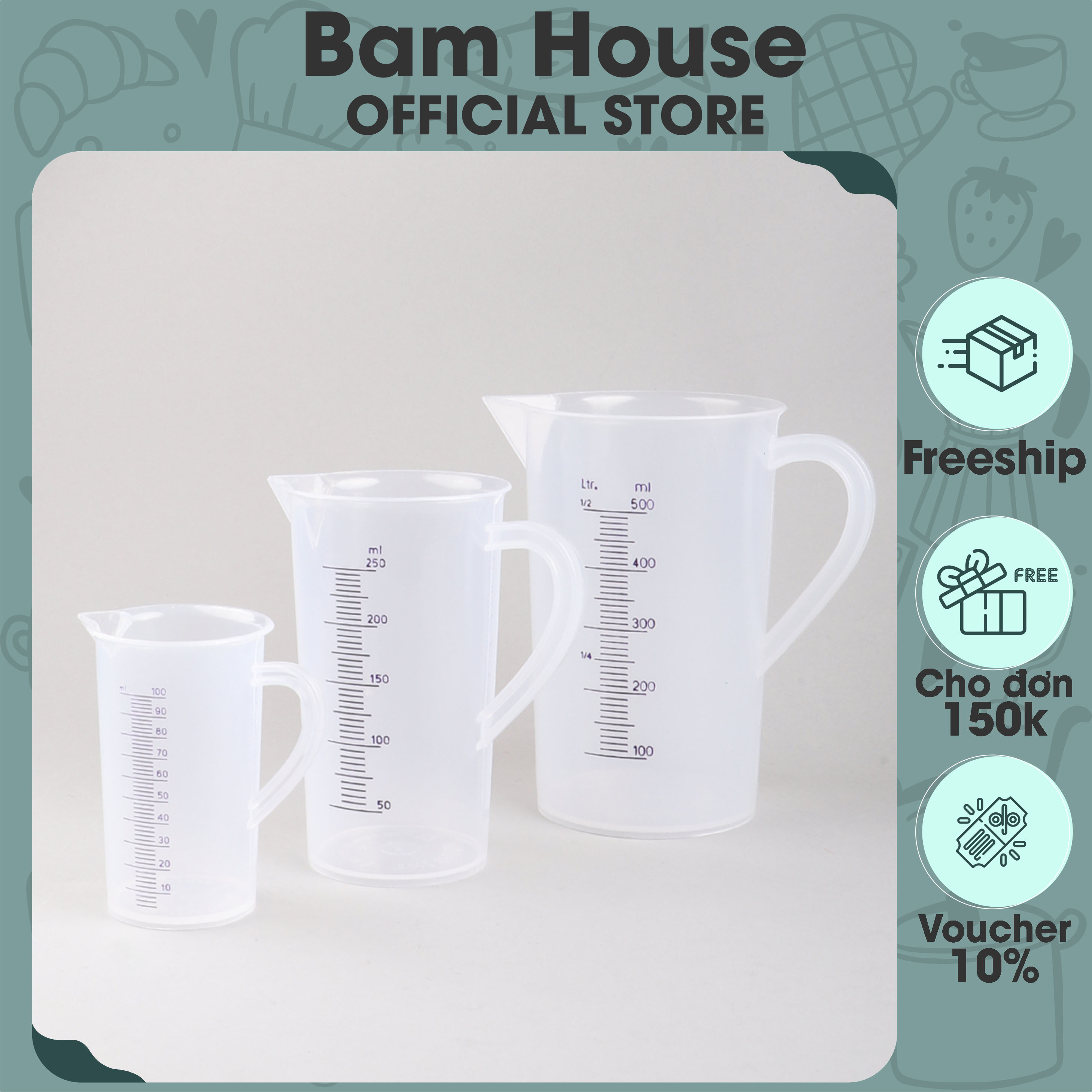 Ly đong nhựa định lượng pha chế loại lớn 100ml – 500ml Bam House cao cấp LDN01