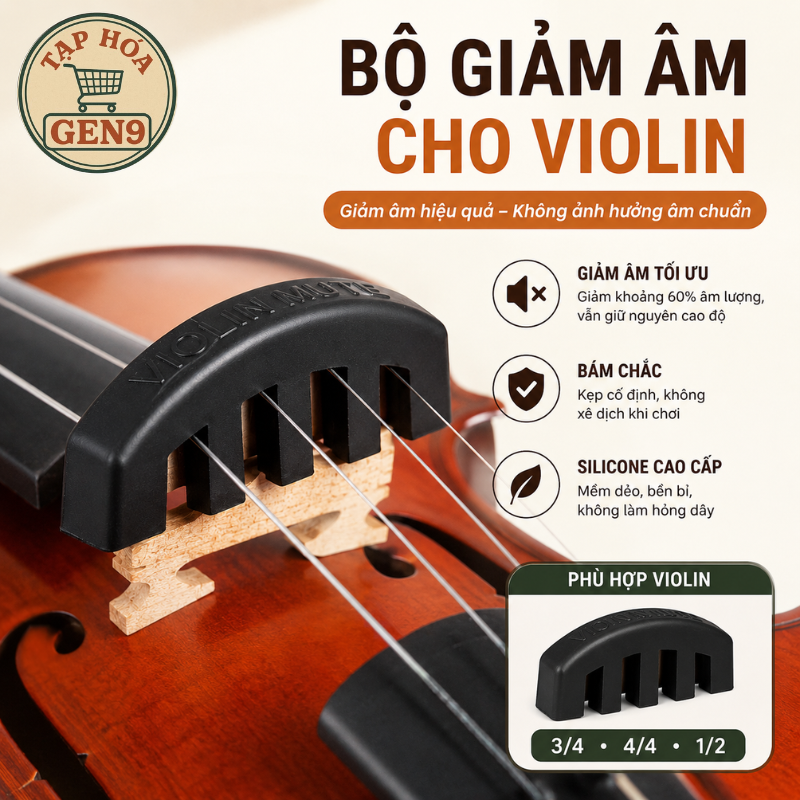 Bộ Giảm Âm Violin 1/2 3/4 4/4 Silicone Cao Cấp Giảm Tiếng Khi Luyện Tập Không Ảnh Hưởng Âm Chuẩn