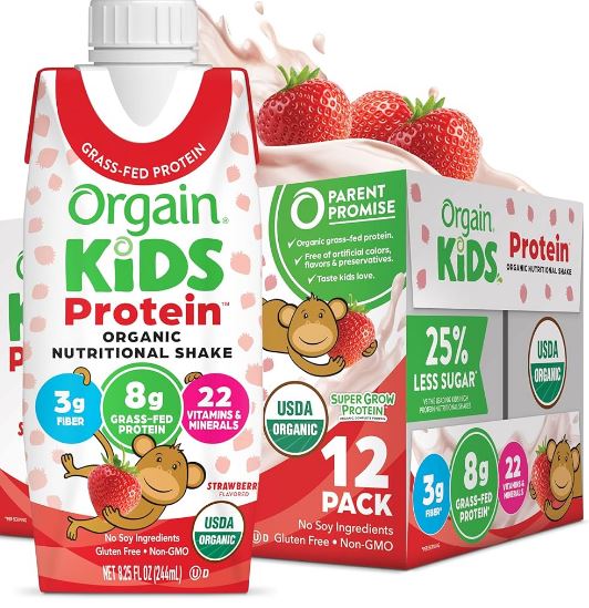 Date 10/2026 thùng 12 hộp sữa nước protein hữu cơ orgain kids protein vị dâu 244ml x 12