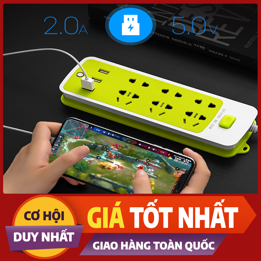 Ổ CẮM ĐIỆN ĐA NĂNG THÔNG MINH CÓ CỔNG USB SẠC NHANH 2A AN TOÀN CHỐNG GIẬT SIÊU TIỆN LỢI - Ổ CẮM ĐIỆN 6 PHÍCH CẮM 3 CỔNG USB SẠC NHANH 2A