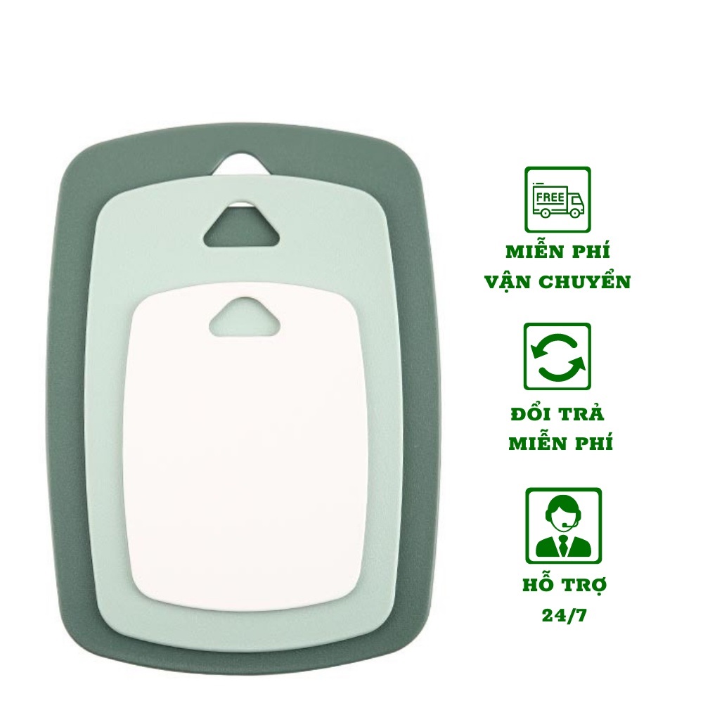 Bộ 3 thớt nhựa lúa mạch kháng khuẩn cao cấp, thớt nhà bếp cắt rau trái cây thực phẩm chất liệu PP an toàn