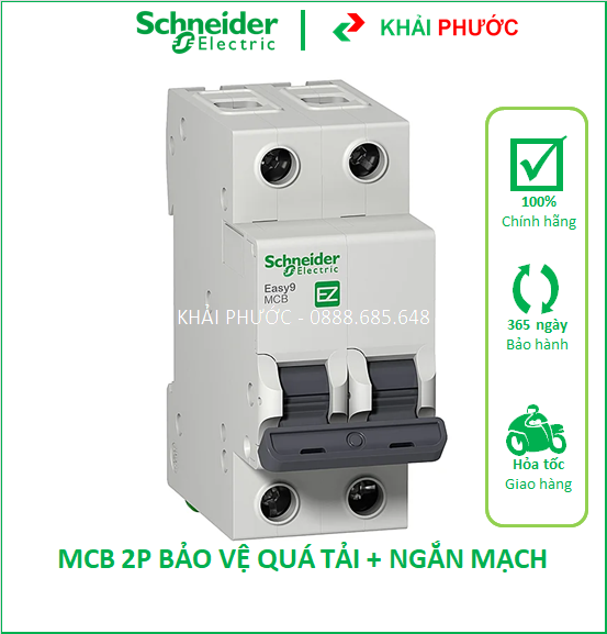 Mcb cb tép 2p 2 cực 1 pha 6a 10a 16a 20a 25a 32a 40a 50a 63a 4.5ka áp to mat đôi át đôi cb đôi schneider - khải phước
