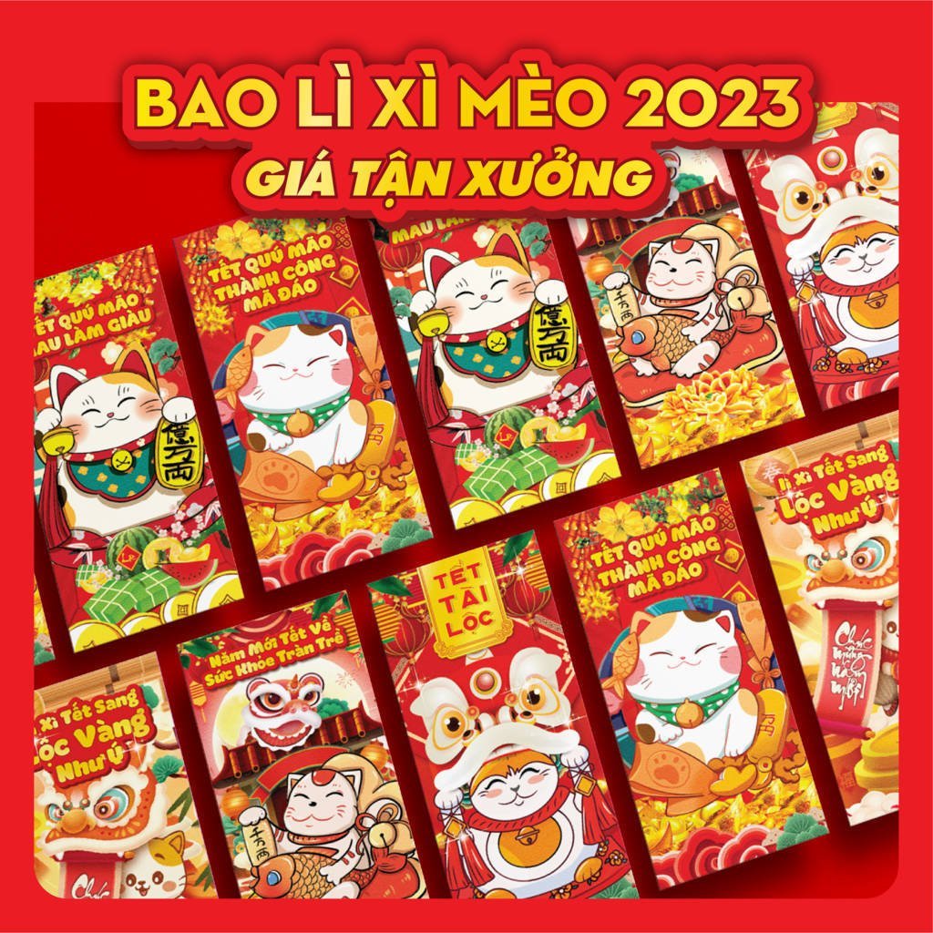 Sỉ lẻ bộ bao lì xì mèo siêu kute dễ thương - bao lì xì mèo kute độc quyền 2023
