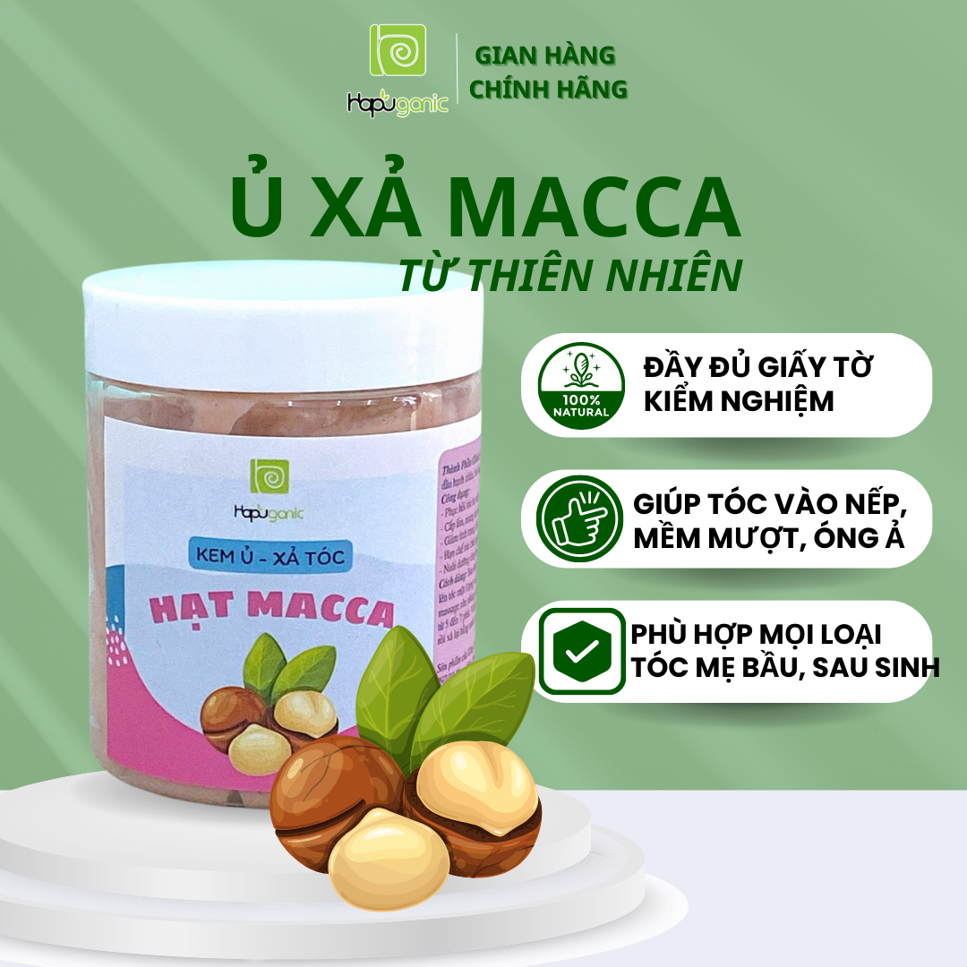 Ủ Xả tóc Hạt Macca x Tinh dầu Hoa Anh Thảo HaPu Organic Ủ Tóc Thiên Nhiên Dành Cho Tóc Hư Tổn
