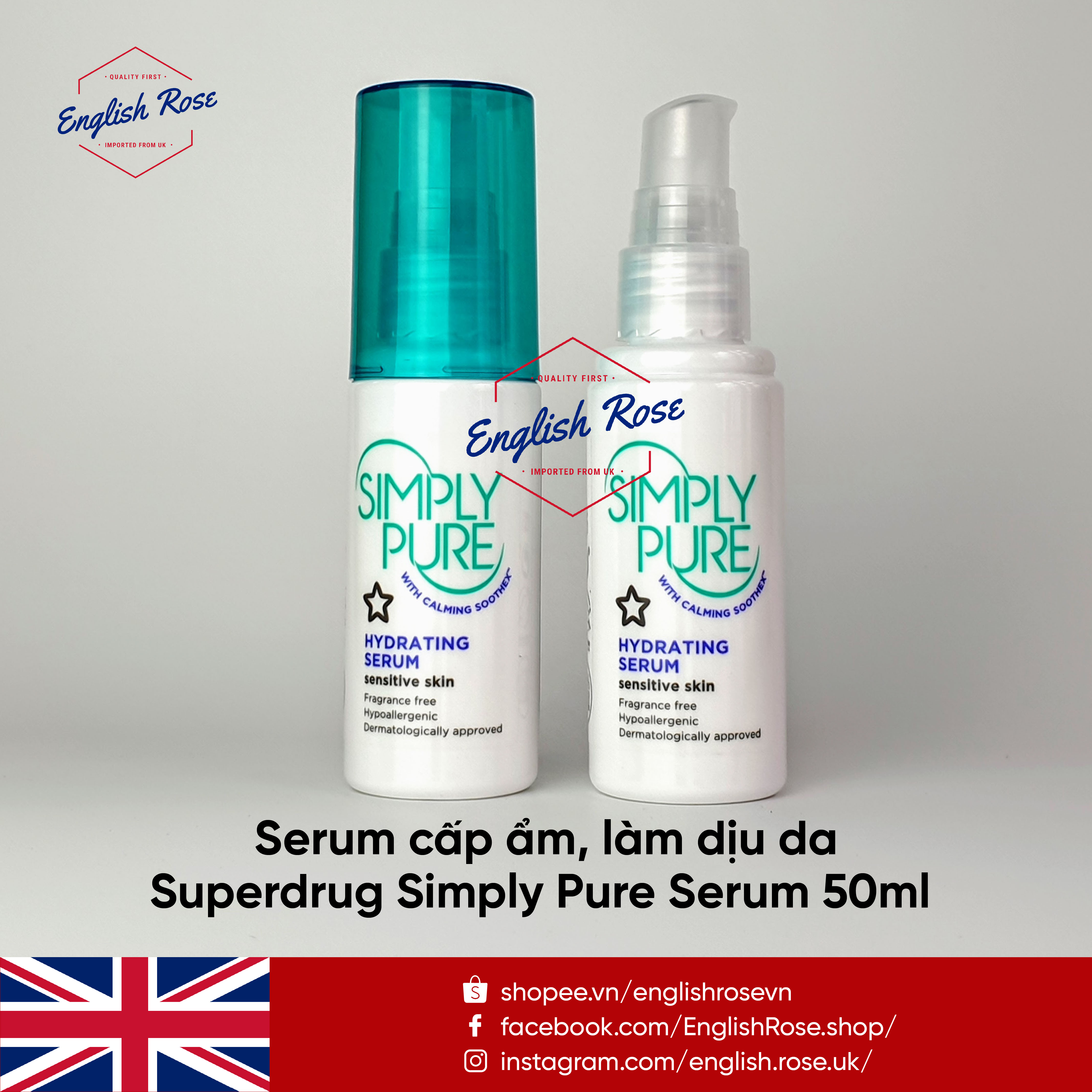 Serum Cấp ẩm, làm dịu da Superdrug Simply Pure Hydrating Serum 50ml