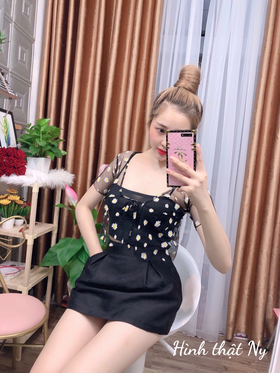 [HCM]Áo lưới nữ áo voan mỏng áo kiểu croptop hoa cúc kèm áo lót 2 dây mặc đi chơi vừa thời trang vừa dễ thương