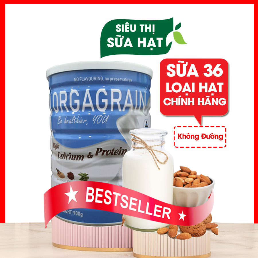 Sữa thuần chay 36 loại hạt không đường - sữa 36 loại hạt - sữa orgagrain lon 900g vị vani thơm ngon dinh dưỡng