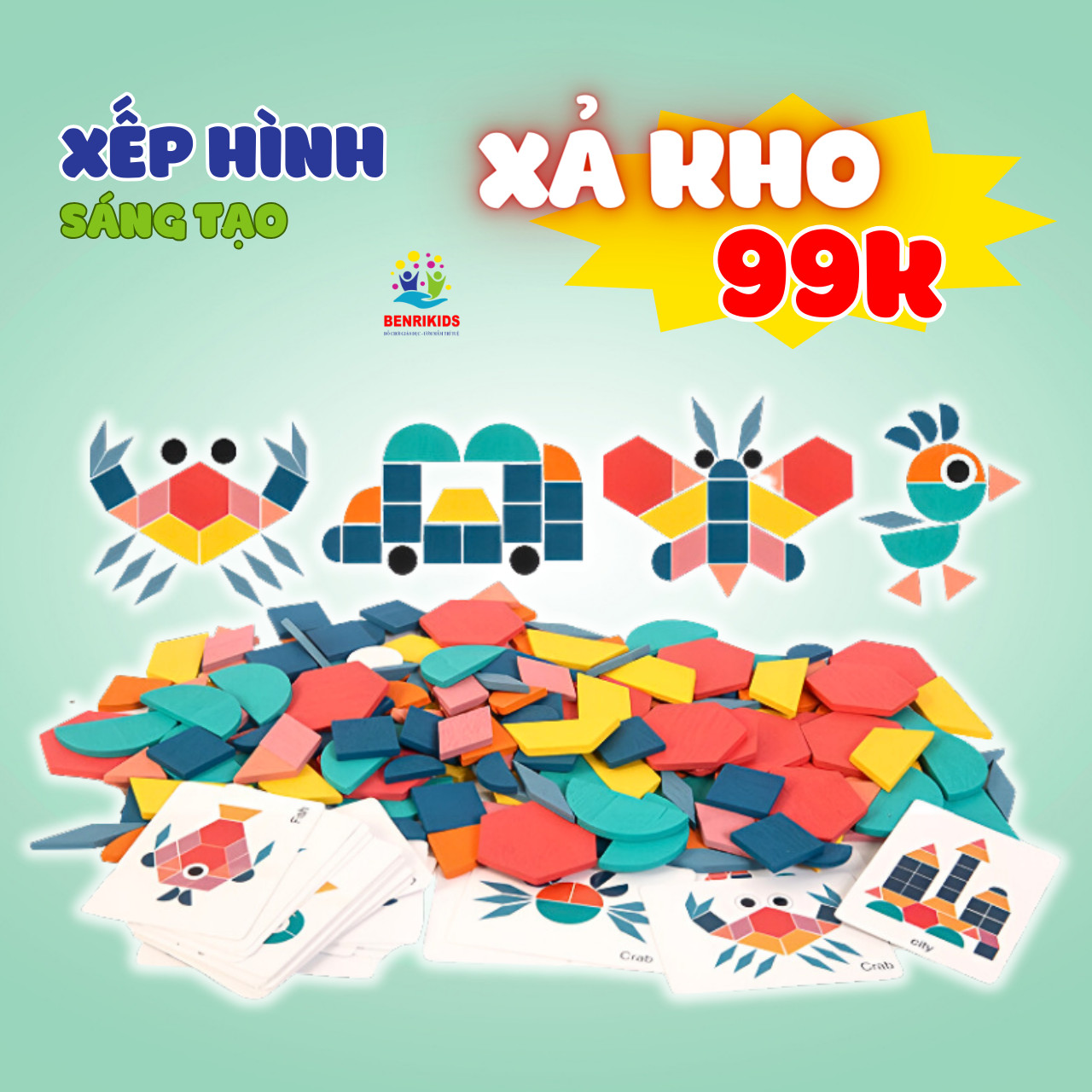 Bộ Đồ Chơi Xếp Hình Tangram 180 Chi Tiết Pattern Blocks Bằng Gỗ Cho Bé Sáng Tạo , Đồ Chơi Xếp Hình Thông Minh Benrikids Cho Trẻ Từ 1 Đến 5 Tuổi