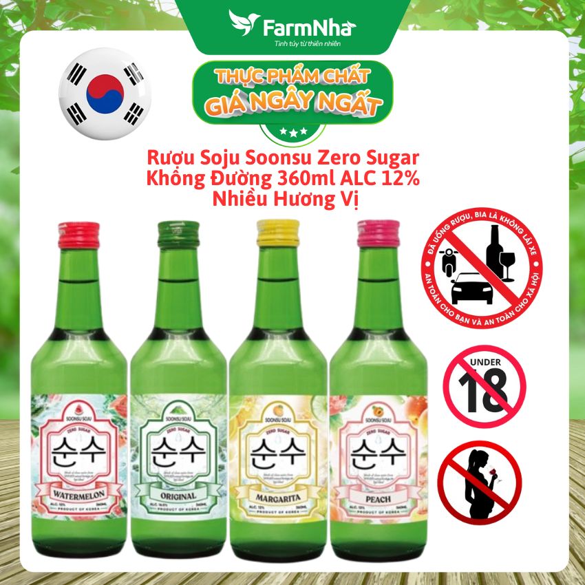 Rượu Soju Soonsu Zero Sugar Không Đường 360ml ALC 12% Nhiều Hương Vị