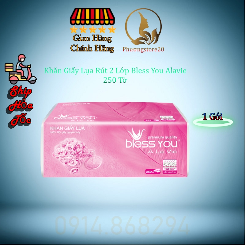 (Hoả Tốc HCM) Có Mã QR - Khăn Giấy Lụa Rút 2 Lớp Bless You Gói 250 Tờ