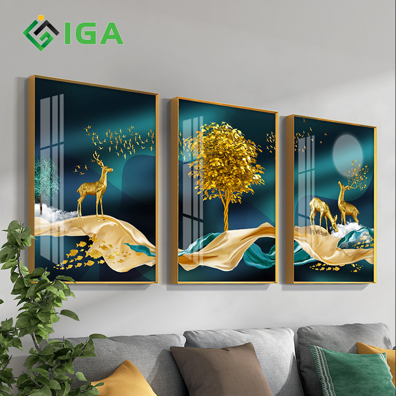 Tranh tráng gương pha lê IGEA con hươu 3D treo tường  - GD43