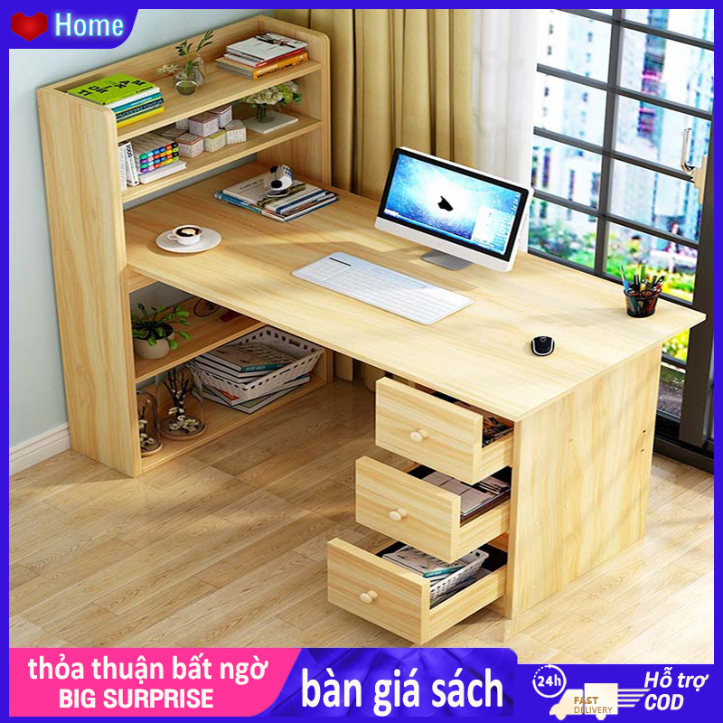 HOMSENCE bàn vi tính Bàn làm việc văn phòng kèm kệ sách bàn gỗ kệ có hộc có kệ + hộc bàn làm việc giá sách