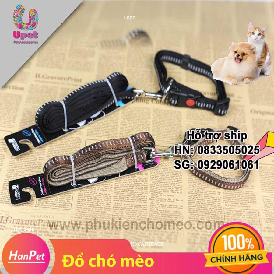 Hanpet - SP1008 - Dây vòng cổ largura dây dắt chó mèo kèm vòng cổ cao cấp size 1.5