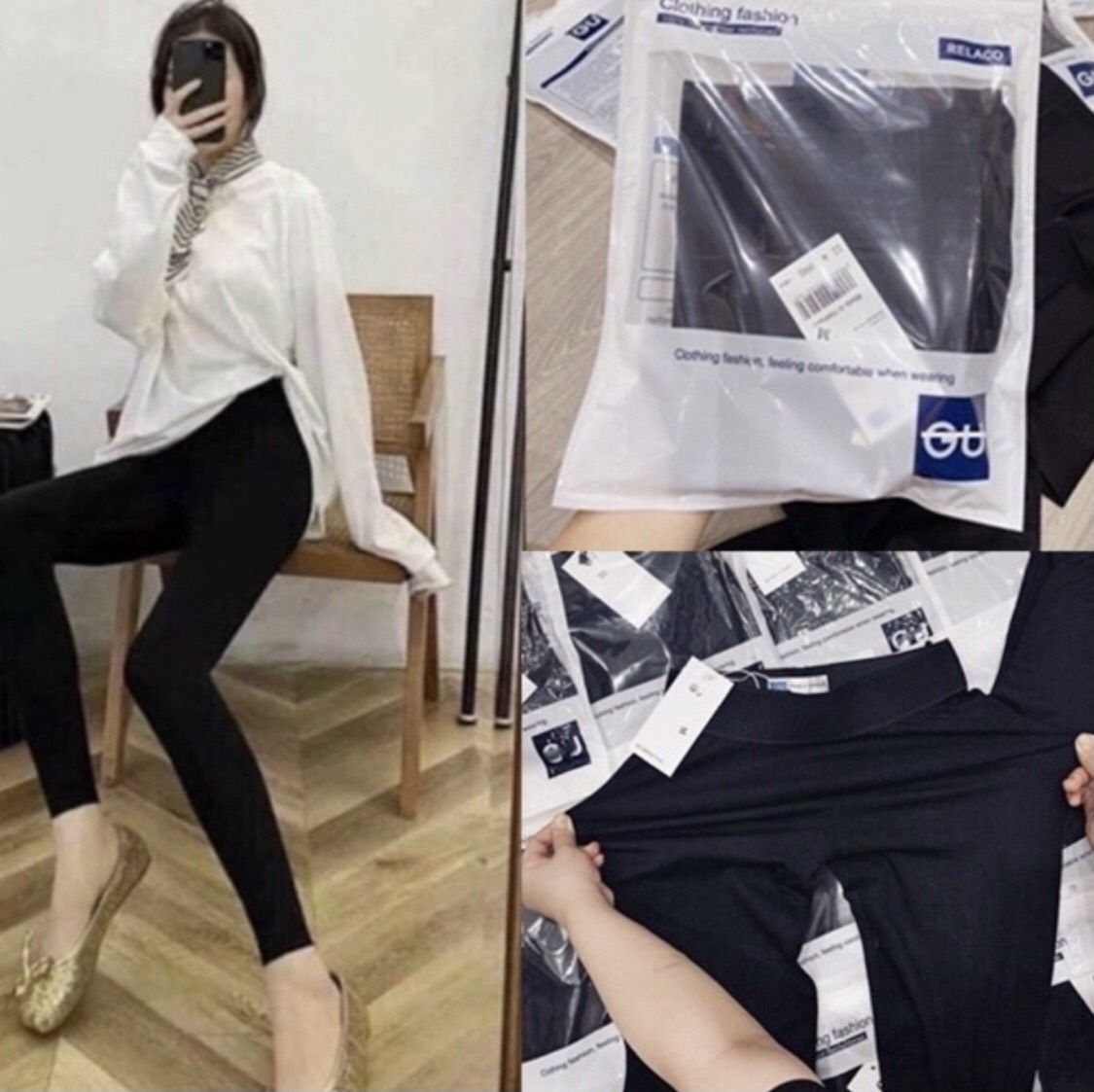 Quần legging gu cạp cao chất cotton siêu co giãn kt