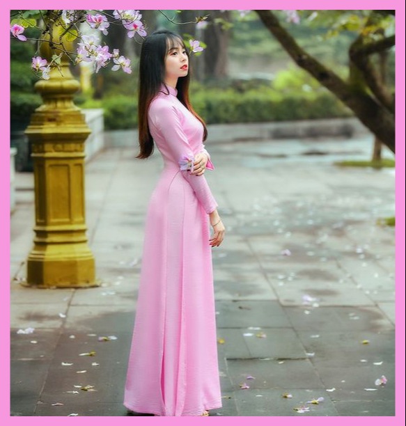 Áo dài hồng truyền thống 4 tà lụa Tằm Ý  - Áo dài Ý Như