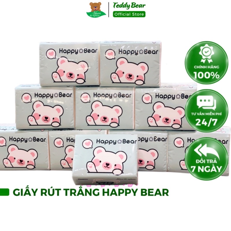 Khăn giấy rút trắng 24 gói 360 tờ happy bear mềm mịn