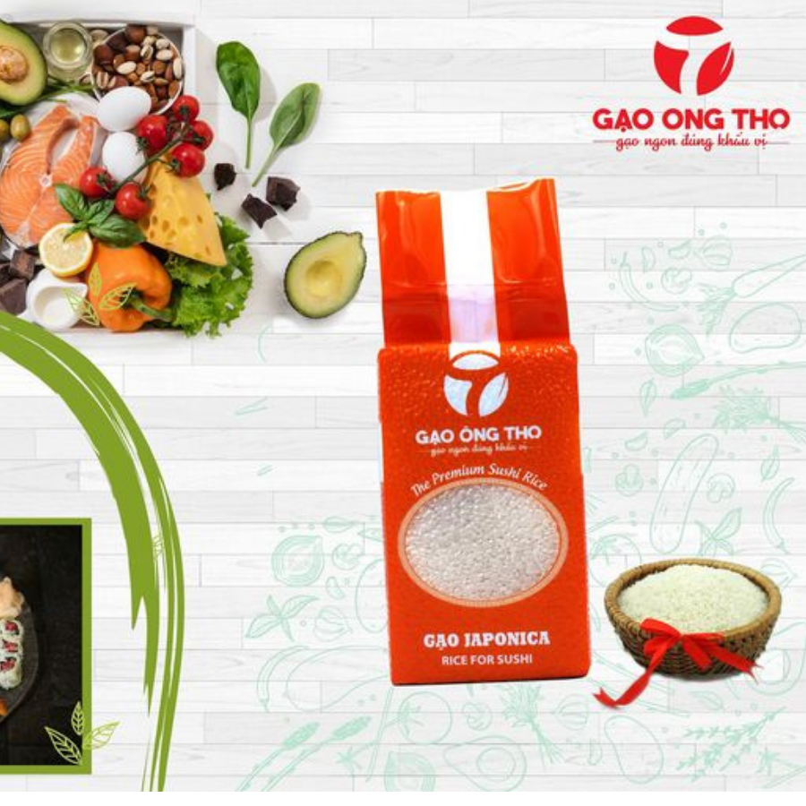 Gạo Nhật Japonica 1Kg Làm Sushi - Gạo Ông Thọ - Gạo Hạt Tròn Đều, Dẻo Mềm, Ngọt Cơm