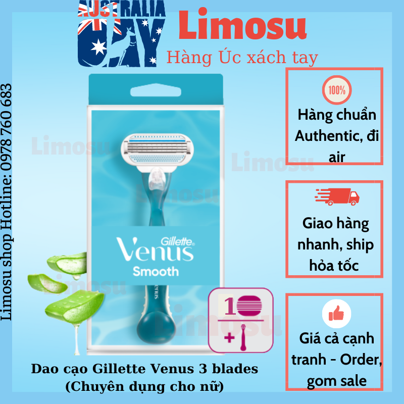 Dao cạo Gillette Venus smooth dành cho da nhạy cảm 3 lưỡi