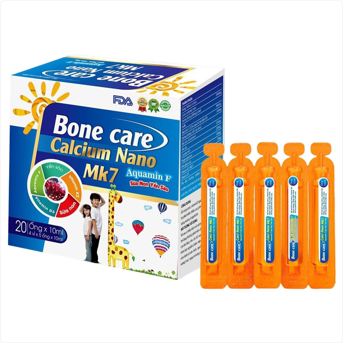Canxi tăng chiều cao Bone Care Calcium Nano MK7 Bổ sung Sữa non, yến sào, Vitamin D3, Vitamin K2 giúp xương răng chắc khỏe, phát triển chiều cao hiệu quả, phòng ngừa loãng xương ở người già - T&amp;T Pharma