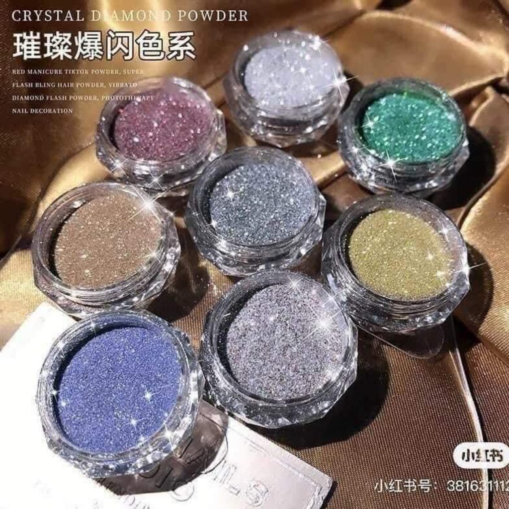 Nhũ rắc siêu sáng trang trí móng tay nail , Sét nhũ flash kim cương 8 hũ