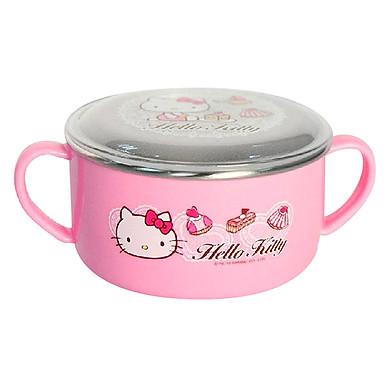 Bát ăn cho bé có tay cầm nắp lock&lock hello kitty lkt481 - hồng