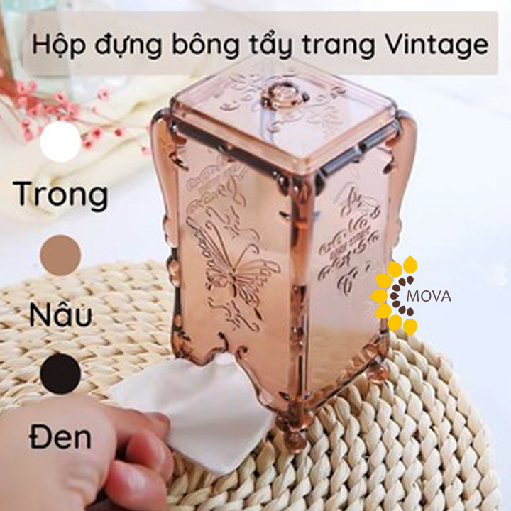 Hộp Đựng Bông Tẩy Trang Vintage Chống Bụi Có Nắp