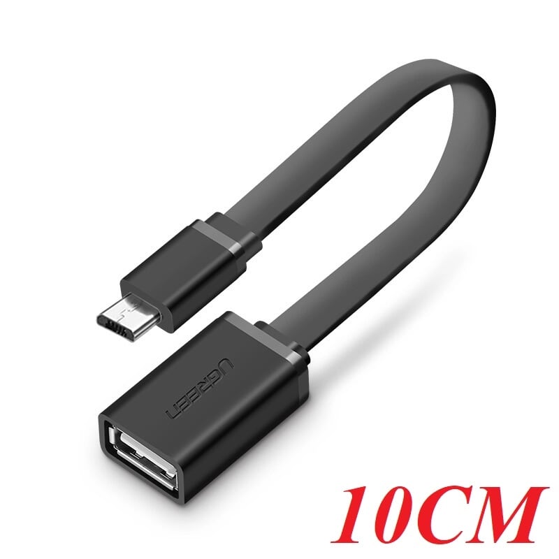 Ugreen 10821 10cm màu đen cáp chuyển đổi micro usb sang usb âm hỗ trợ otg dáng dẹt us133